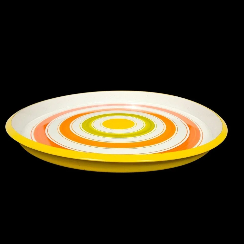 Vintage 60s Gamblers Import Candy Striped‎ Oval Enamelware Circle Tray Japan